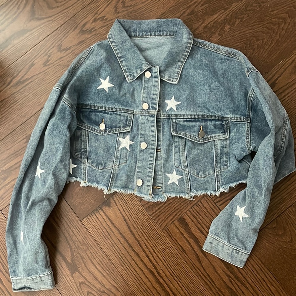 Shein Jean short Jacket with stars M